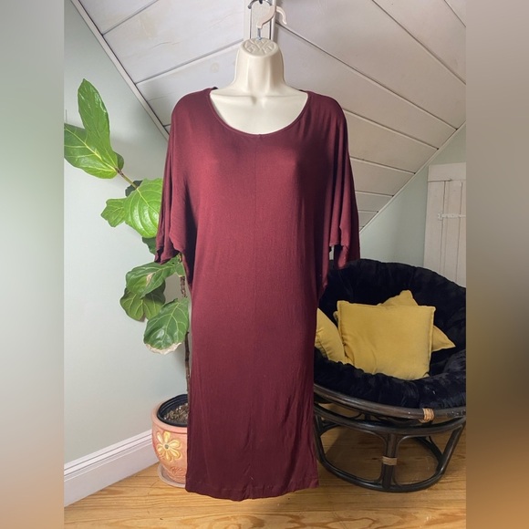 AllSaints Darcy Dress Bat Wing Short Sleeve in Burgundy Size 2 - Picture 9 of 9